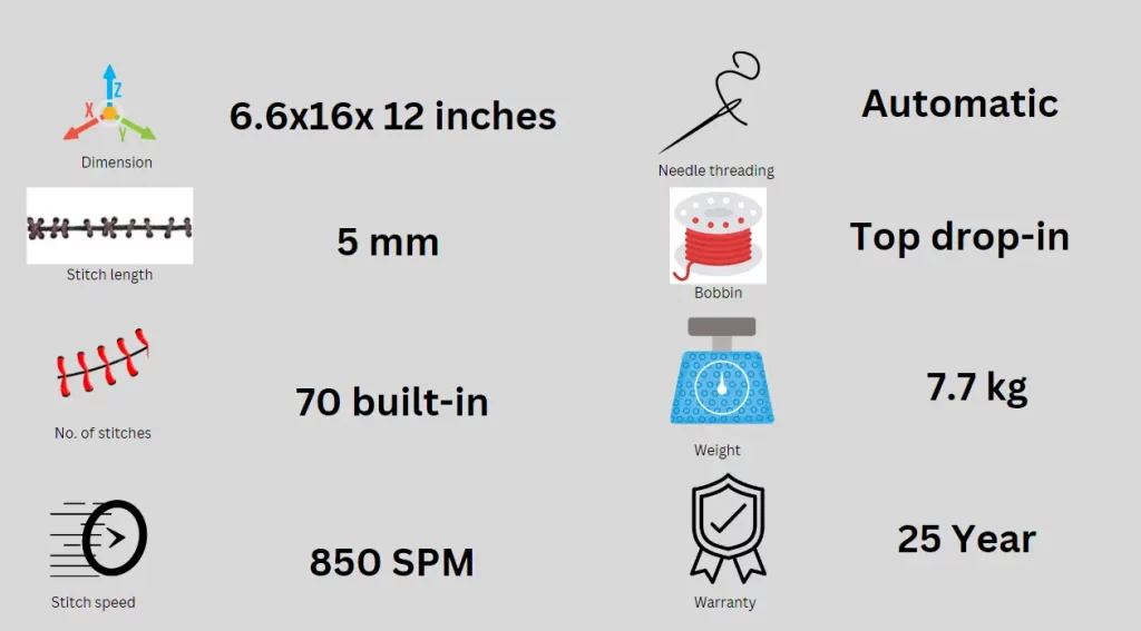 Specifications of brother Cs7000i Sewing machine