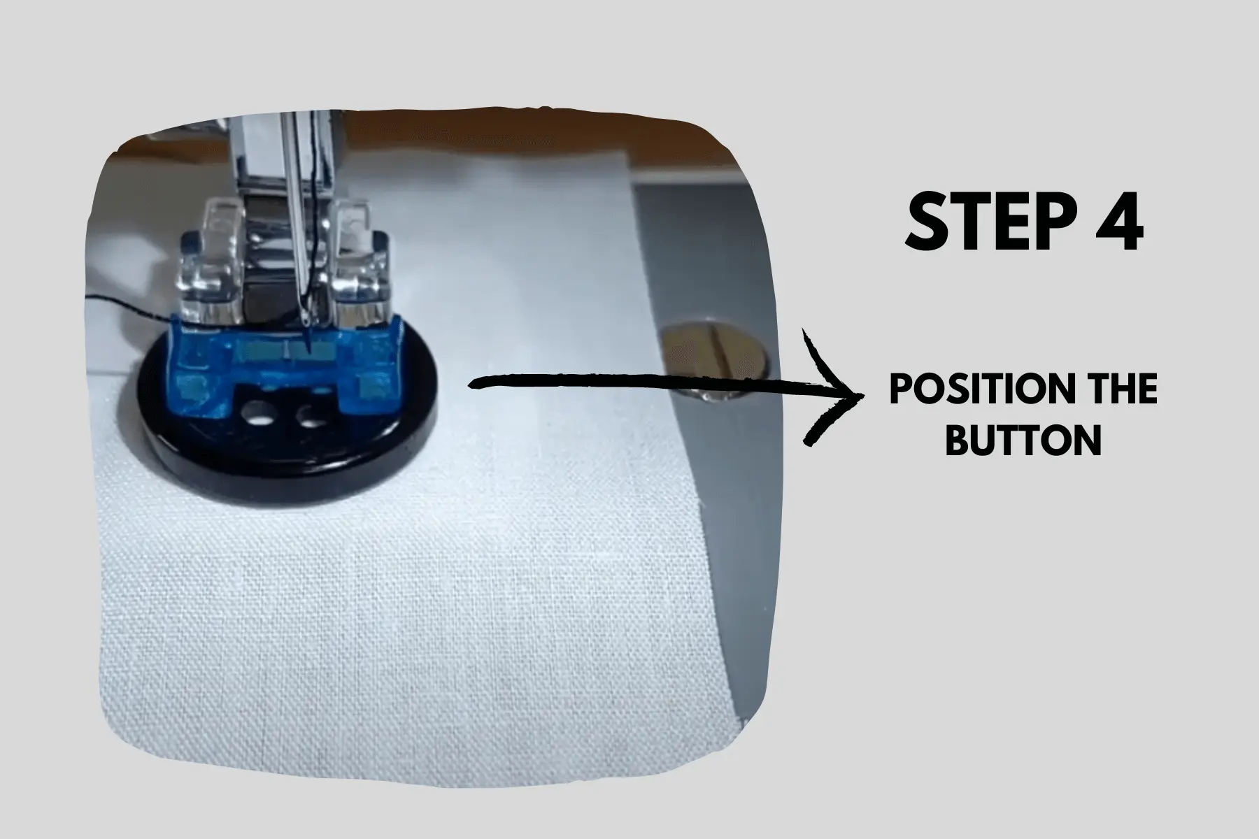 Positioning the button for sewing on a four hole button