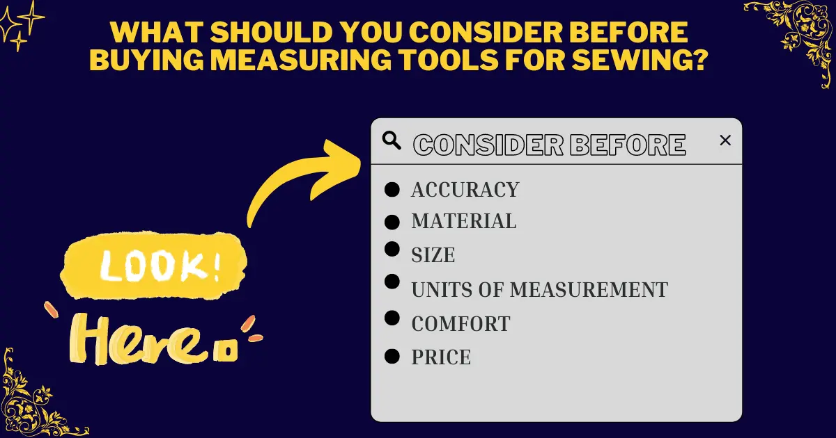 What should you consider before buying measuring tools in sewing?