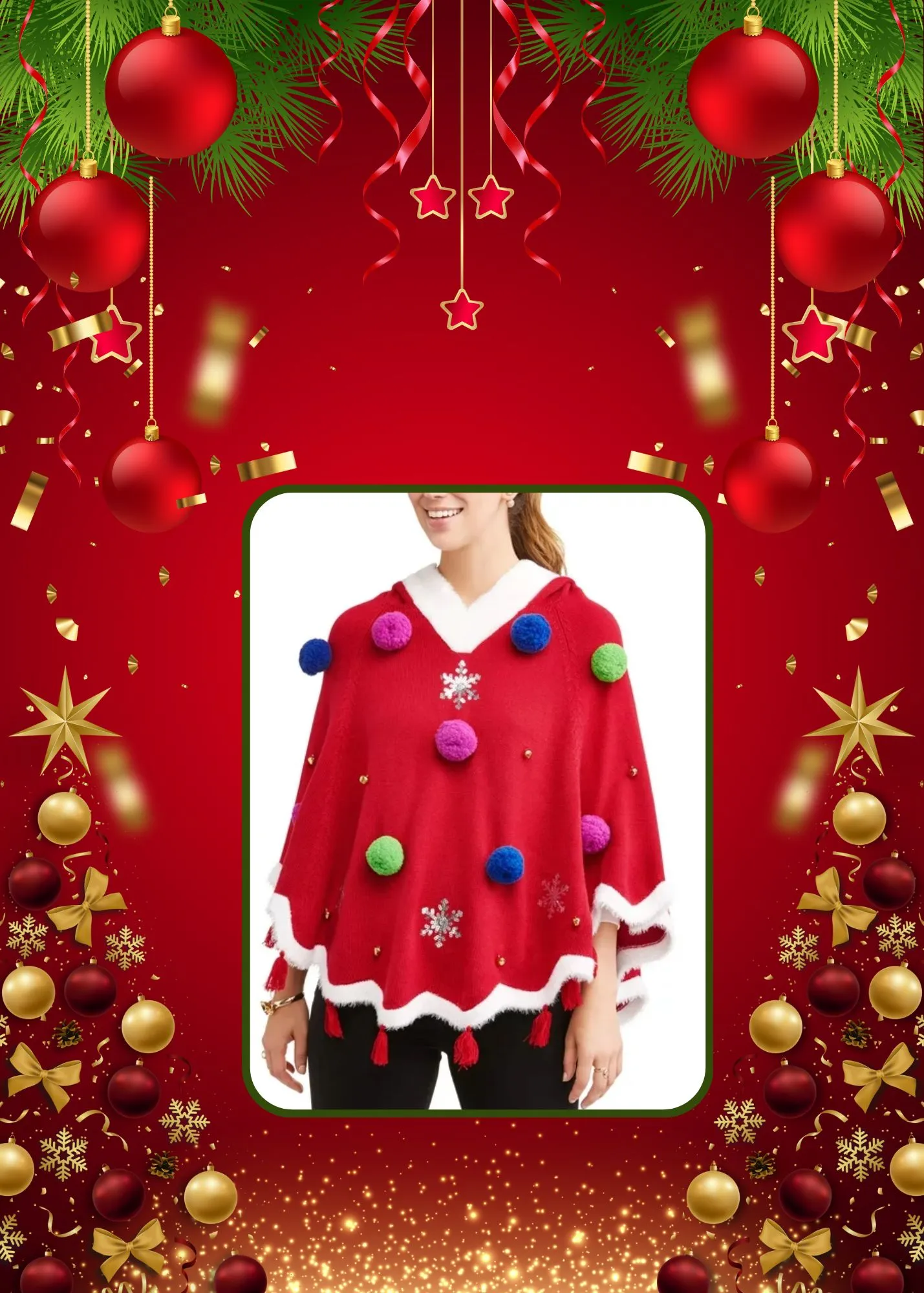 Christmas sweater poncho best sale